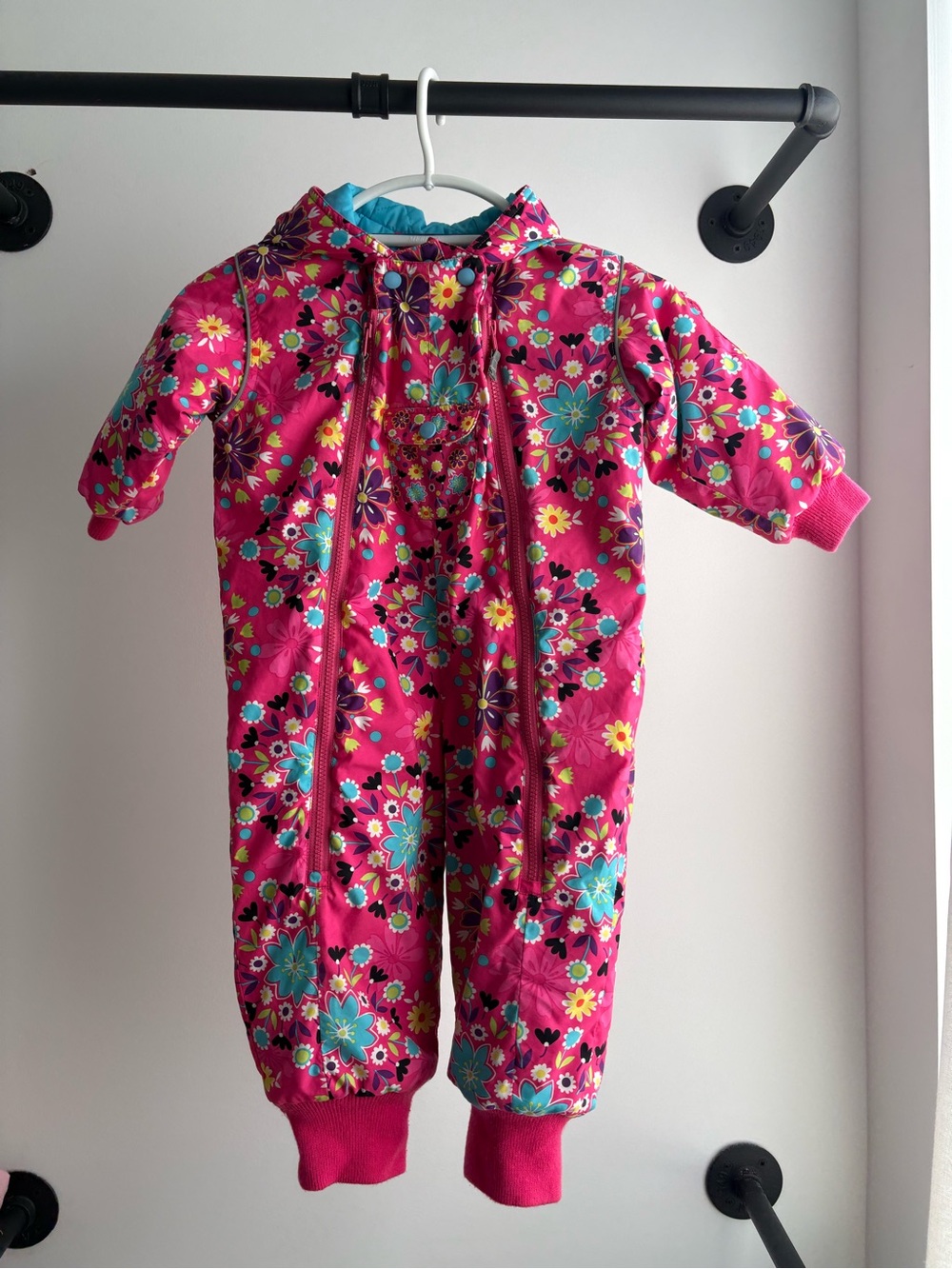 Hanna Andersson Pink Floral Hooded Puffer One-Piece Snowsuit, 3T